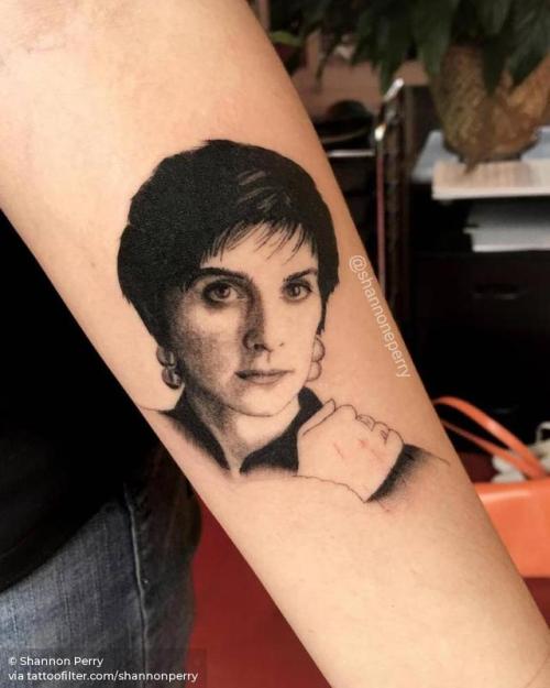 By Shannon Perry, done at Valentine’s Tattoo Co., Seattle.... music;enya;black and grey;patriotic;ireland;women;character;facebook;twitter;portrait;inner forearm;shannonperry;medium size;other