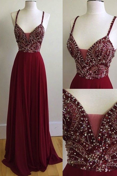 Cindys Trends — Sexy wine red sequins and beaded long prom dresses