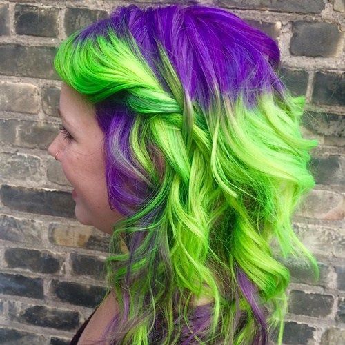 Hair Chalk Neon Purple And Green Balayage