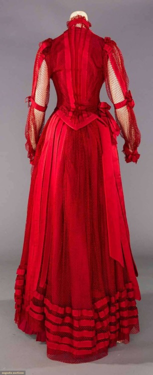 ravensquiffles:Red silk gown c.1890Augusta Auctions