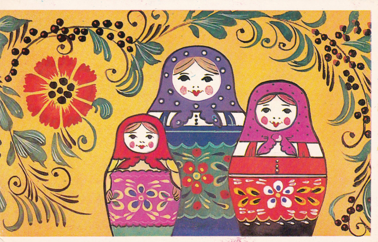 sovietpostcards:
“Matryoshka greeting card, Soviet vintage folded card 1980 all occasion birthday, Russian nesting doll, babushka, traditional ornament http://ift.tt/1XCh1wR
”