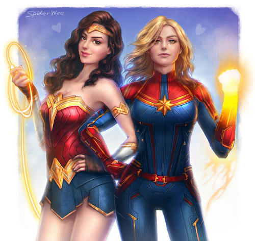 My heroes.Captain Marvel and Wonder Woman, by Taweesak...