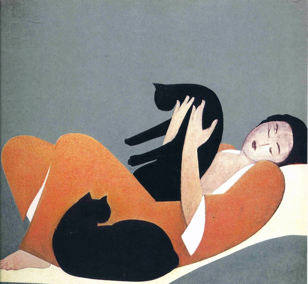 redlipstickresurrected:
â€œWill Barnet (American, 1911-2012, b. Beverly, MA, USA) - Woman and Cats, 1969 Color Lithograph
â€