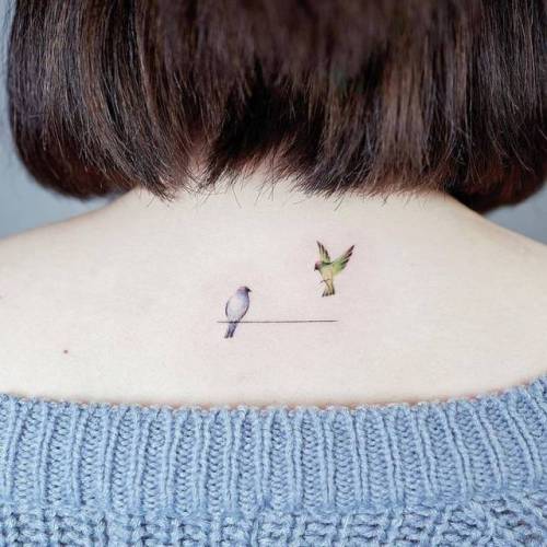 By Nando, done in Seoul. http://ttoo.co/p/36327 small;birds on a wire;nando;animal;tiny;bird;ifttt;little;upper back;illustrative