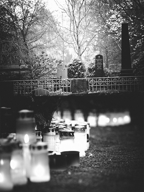 cemetery lanterns black and white All Saint& 039;s Day photography graveyard graves tombstones headstones gravestones