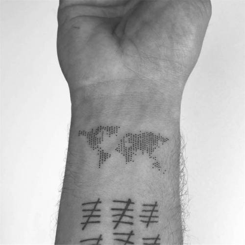 Small, outline world map tattoo on the forearm | World map tattoos, Small  tattoos, Map tattoos