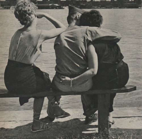 Three on a Bench, Detroit River   1952