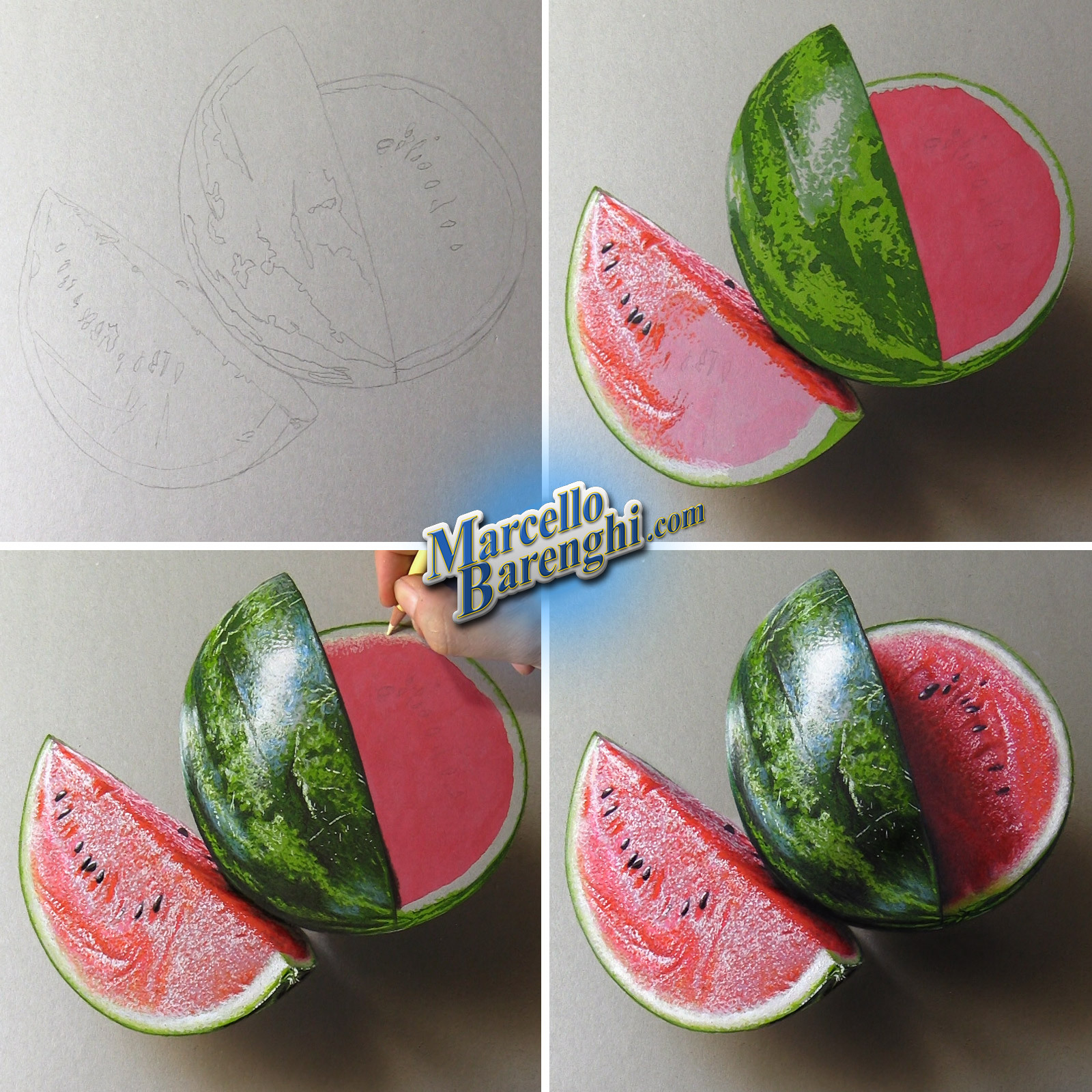 Marcello Barenghi Watermelon Hyperrealistic drawing, it took me 5...