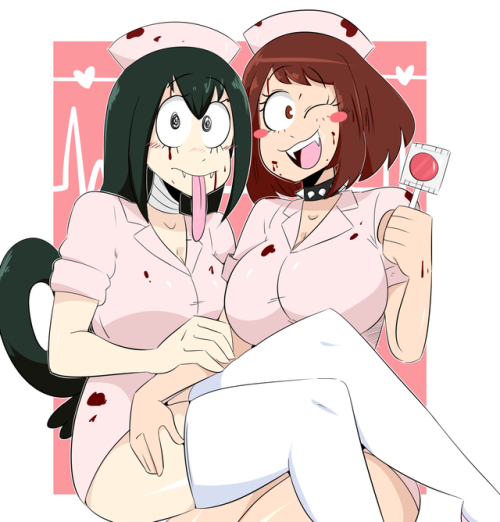 bungee-gumu:asui and ochako in halloween outfits! these were...