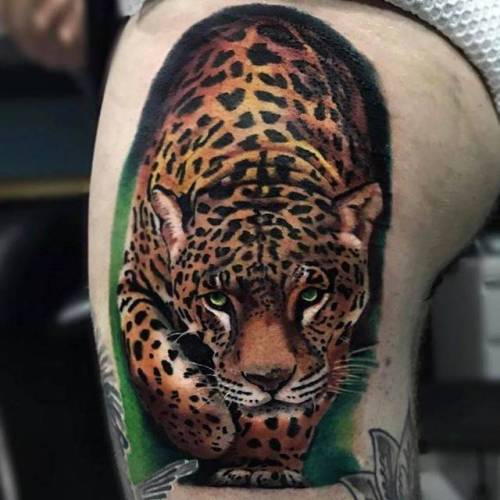 By Carlox Angarita, done at Subterranea Tattoo, Bogotá.... feline;big;animal;thigh;carloxangarita;facebook;realistic;twitter;leopard