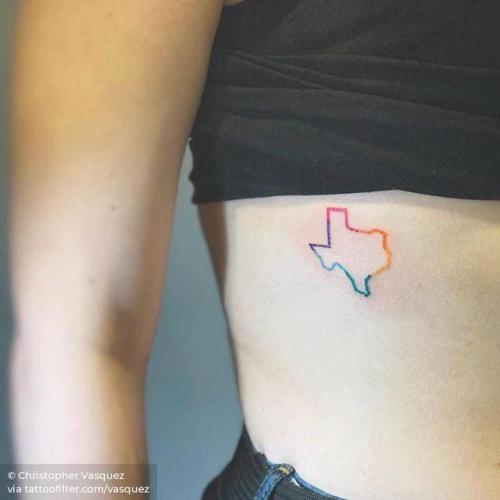By Christopher Vasquez, done at West 4 Tattoo, Manhattan.... vasquez;small;patriotic;watercolor;rib;tiny;united states of america;travel;map;ifttt;little;location;texas map;texas