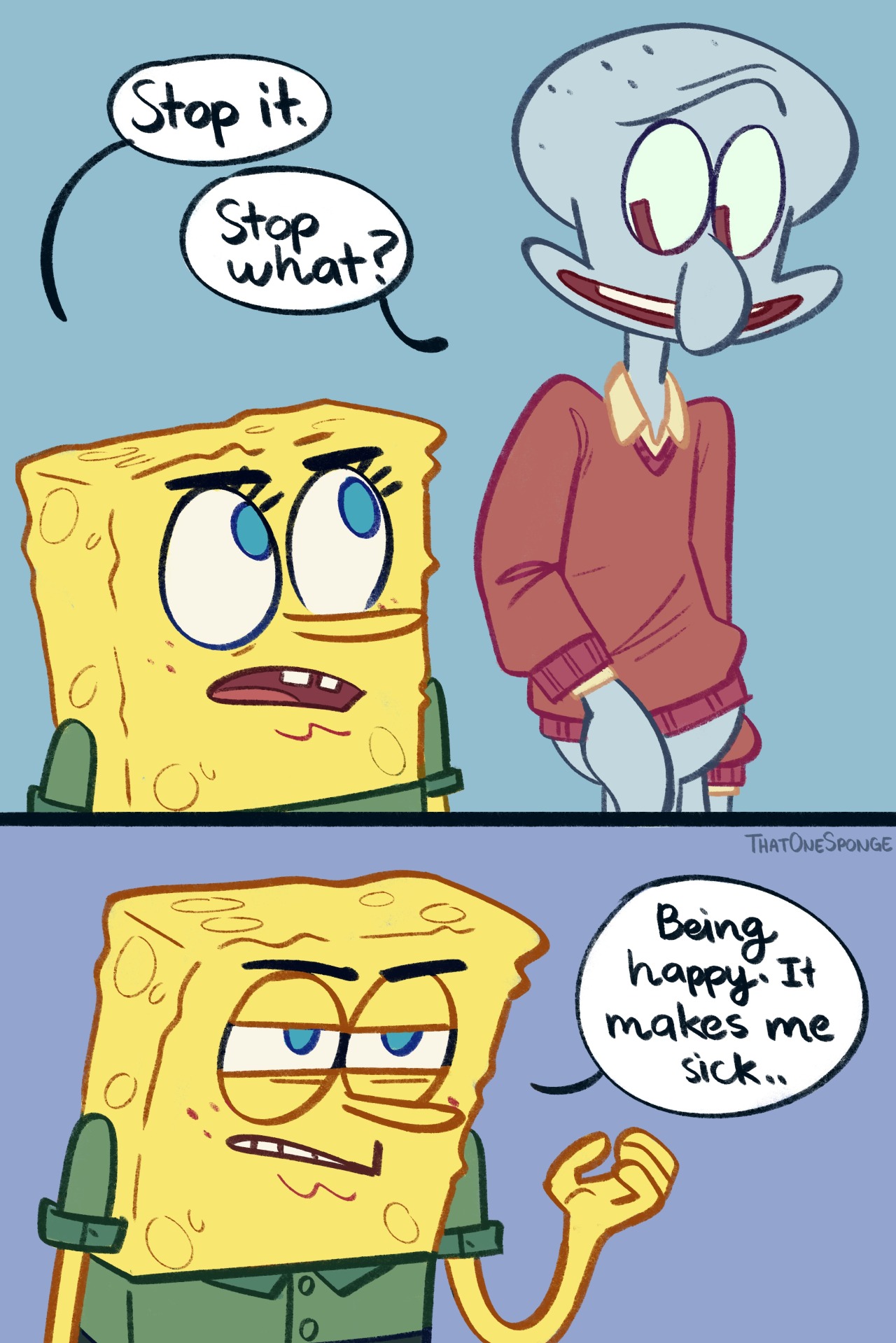 Sponge — With the personality swap, are their voices...