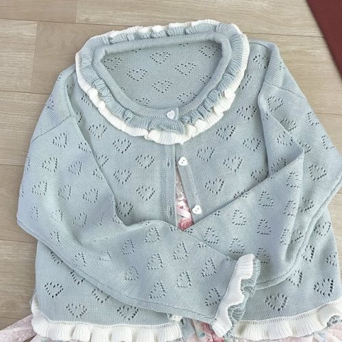 coquettefashion:Heart Soft Pastel Knit Cardigan