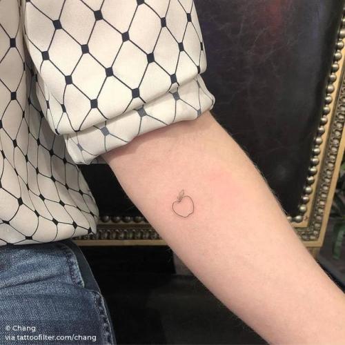 By Chang, done at West 4 Tattoo, Manhattan.... apple;small;chang;micro;line art;tiny;food;ifttt;little;nature;fruit;inner forearm;fine line