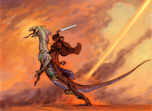 starwars:Concept art by Iain McCaig featuring Obi-Wan riding...