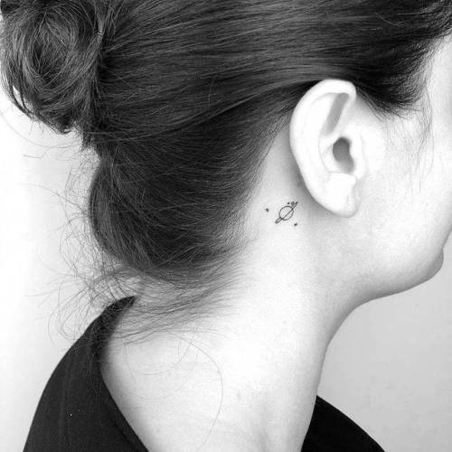 By Cagri Durmaz, done in Istanbul. http://ttoo.co/p/100084 small;astronomy;micro;line art;planet;tiny;cagridurmaz;ifttt;little;behind the ear;minimalist;saturn;fine line