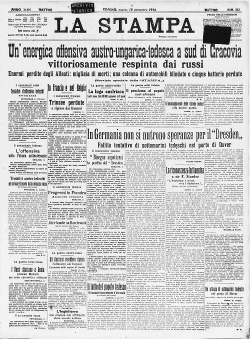 12 December 1914: frontpages