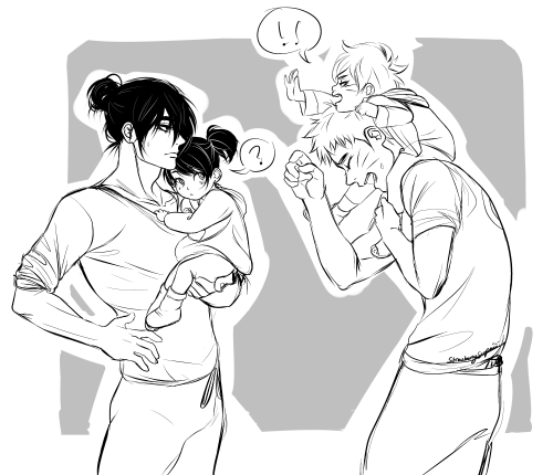 jibletsdraws:Hot dads, sasuke is slightly worried about naruto...