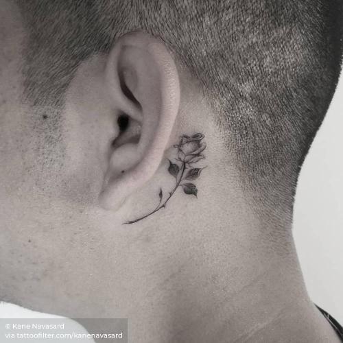 By Kane Navasard, done in Los Angeles. http://ttoo.co/p/34592 behind the ear;facebook;flower;kanenavasard;nature;rose;single needle;small;twitter