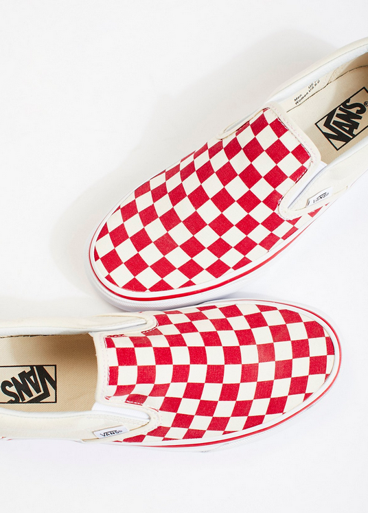 tan checkered slip on vans