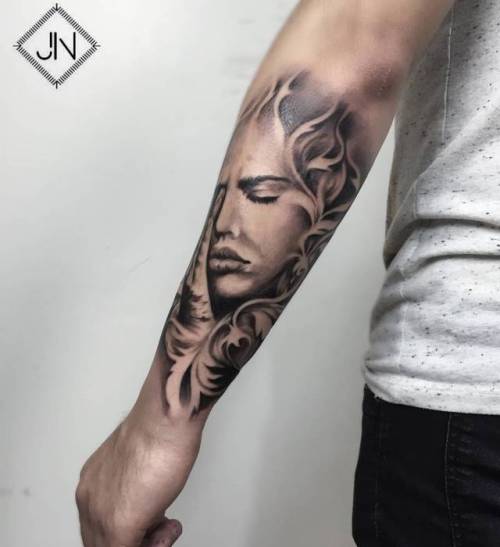 By Jefree Naderali, done at Tattoom Gallery, Istanbul.... black and grey;jefreenaderali;big;women;facebook;forearm;twitter;portrait;other