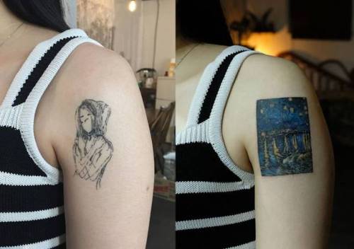 By Muha Lee, done in Seoul. http://ttoo.co/p/34505 art;small;patriotic;cover ups;tiny;netherlands;ifttt;little;location;muha;starry night over the rhone;shoulder;medium size;van gogh;europe