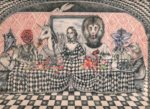 Aliceâ€™s dinner party (From Through the Looking-Glass) by an unknown artist.