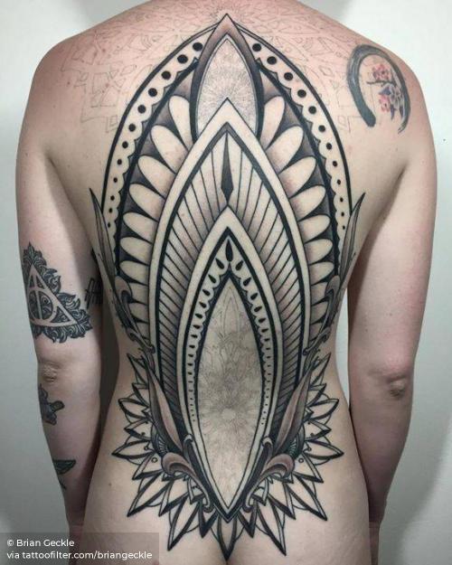 By Brian Geckle, done in Boalsburg. http://ttoo.co/p/34820 backpiece;big;blackwork;briangeckle;facebook;sacred geometry;twitter