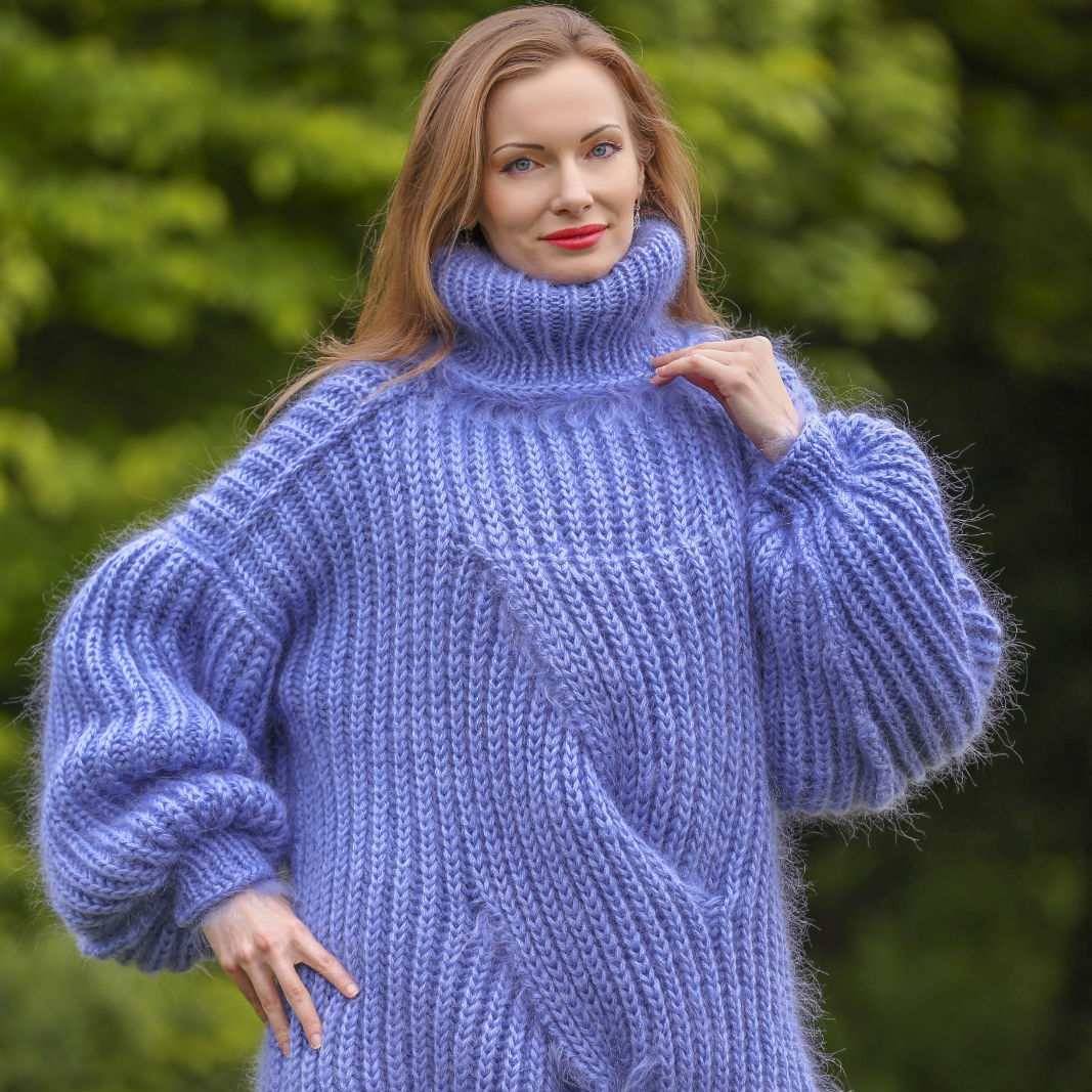 Just a mohair lover — Blue cable mohair sweater reversible design...