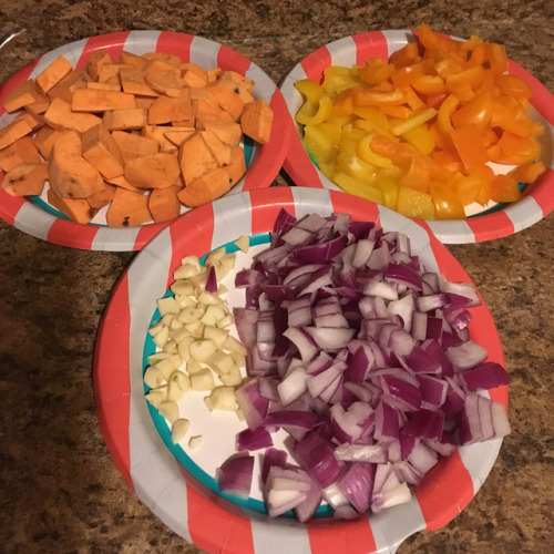 Yummy round of sweet potato & peppers beef stew!