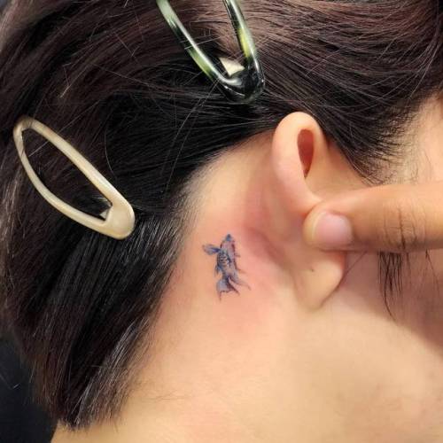 By Chang, done at West 4 Tattoo, Manhattan.... small;chang;micro;animal;watercolor;tiny;fish;ifttt;little;nature;behind the ear;ocean;goldfish