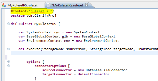 Cleo Clarify Version 2 Ruleset in text edito