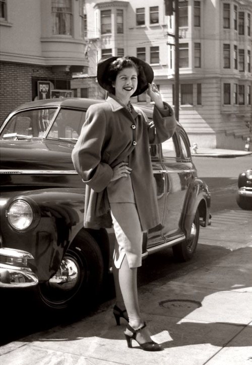 fashion vintage car hat coat high heels