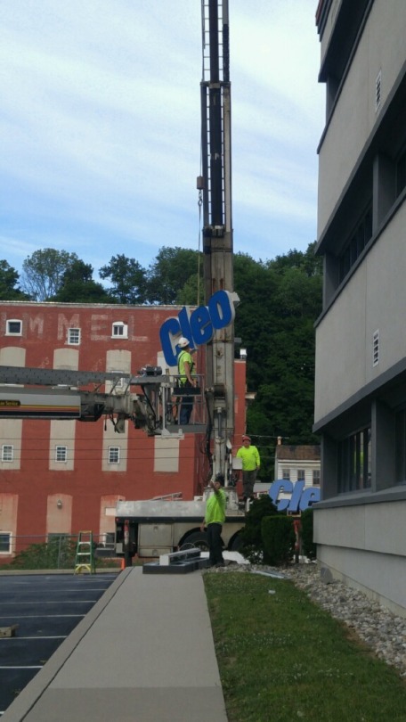 New Cleo Sign being raised at Pennsylvania office