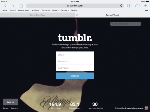 tumblr login sends me to sign up page