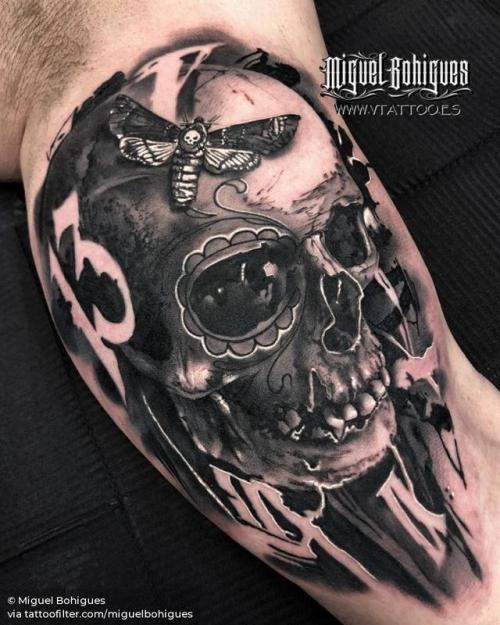 By Miguel Bohigues, done at V Tattoo, Aldaia.... horror;black and grey;good luck;anatomy;mathematical;human skull;inner arm;big;animal;facebook;twitter;miguelbohigues;lucky 13;moth;other;number;insect;skull