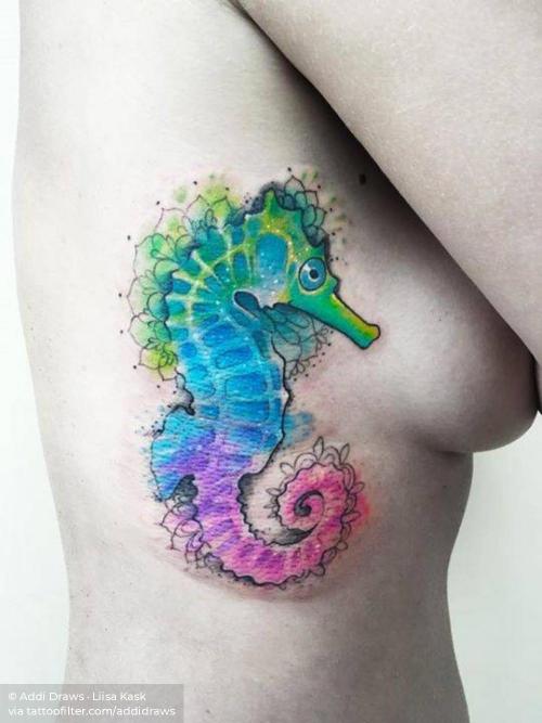 By Addi Draws · Liisa Kask, done at Mamas Pride Tattoo, Tallinn.... addidraws;animal;big;facebook;fish;nature;ocean;rib;seahorse;twitter;watercolor