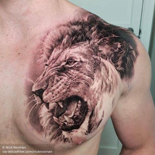By Nick Noonan, done at Left Hand Path Tattoos, Christchurch.... black and grey;nicknoonan;zodiac;feline;lion;big;animal;chest;facebook;leo;astrology;twitter;portrait