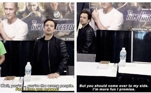 stiles24ever:Sebastian Stan at Tom Huddleston’s autograph table...