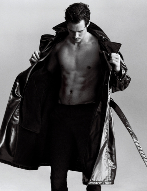 Bill Skarsgard fashion abs sixpack hot boys v line chest pecs muscles hot hunks hottie hunky sexy boys cute boy gorgeous handsome menswear pants coat actors black and white editorial photoshoot saint lauren paris raf simons
