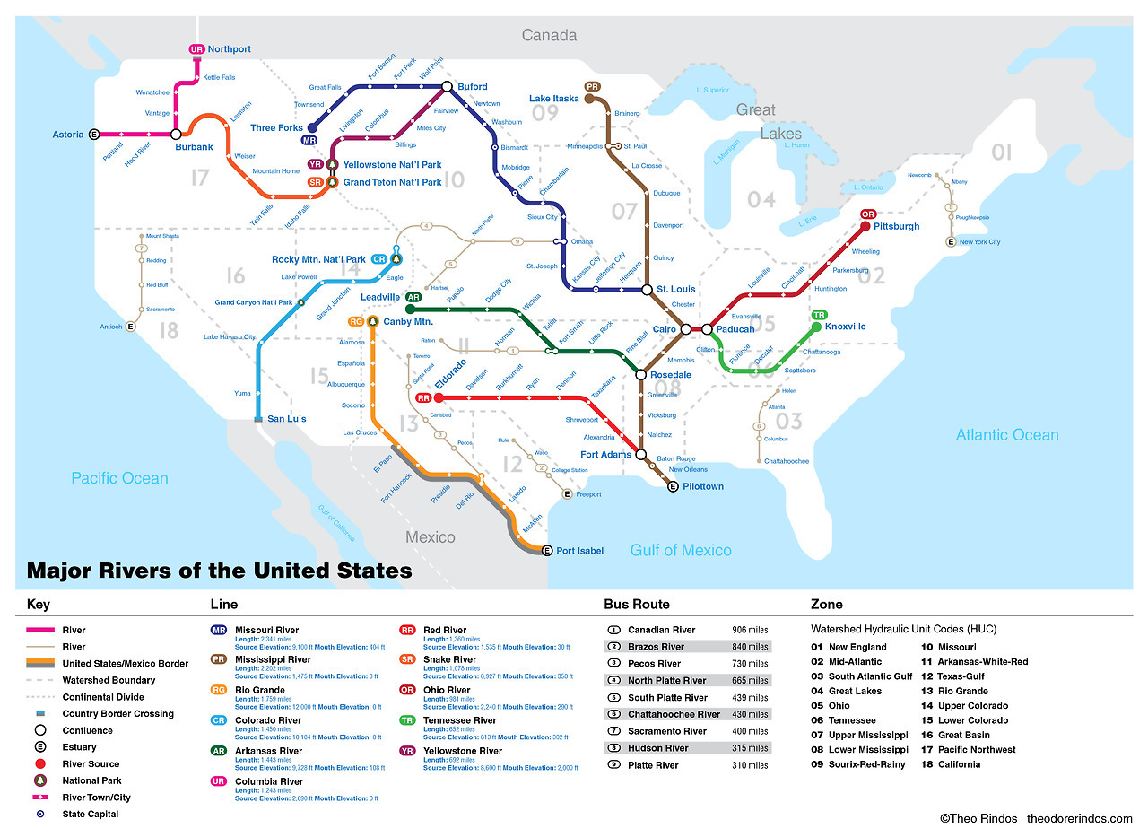 Fantasy Map: Major Rivers of the United States by... - Transit Maps