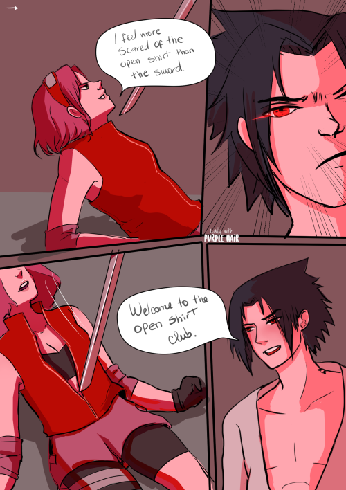 ladywithpurplehair:AU where Sasuke likes to make jokes