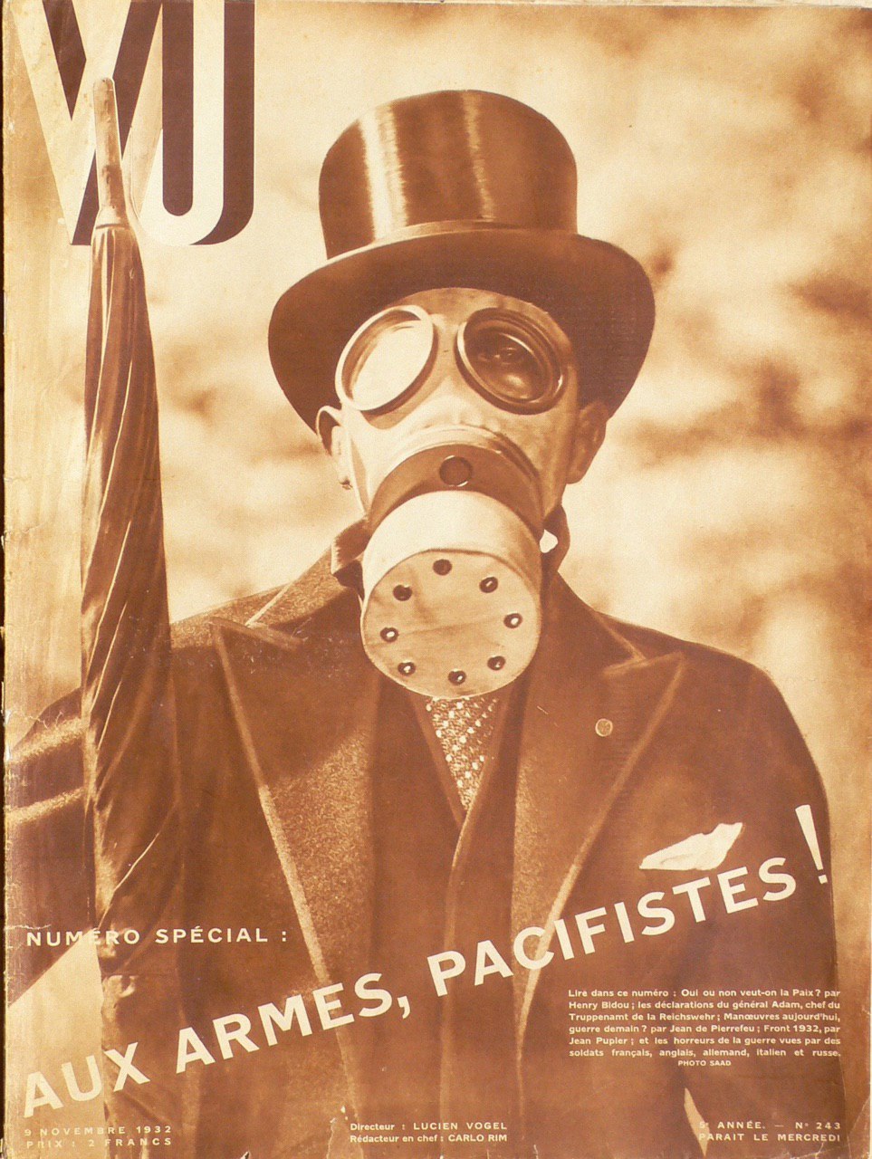 “«Aux armes, pacifistes! / К оружию, пацифисты!» Обложка парижского фотожурнала 🇫🇷 «Vu» за Ноябрь 1932 года периода арт-директорства там Ирены Лидовой & Александра Либермана.”