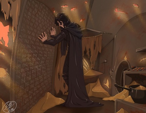 iputthepaininpainting:“Kylo lowers his cowl. He creeps forward...