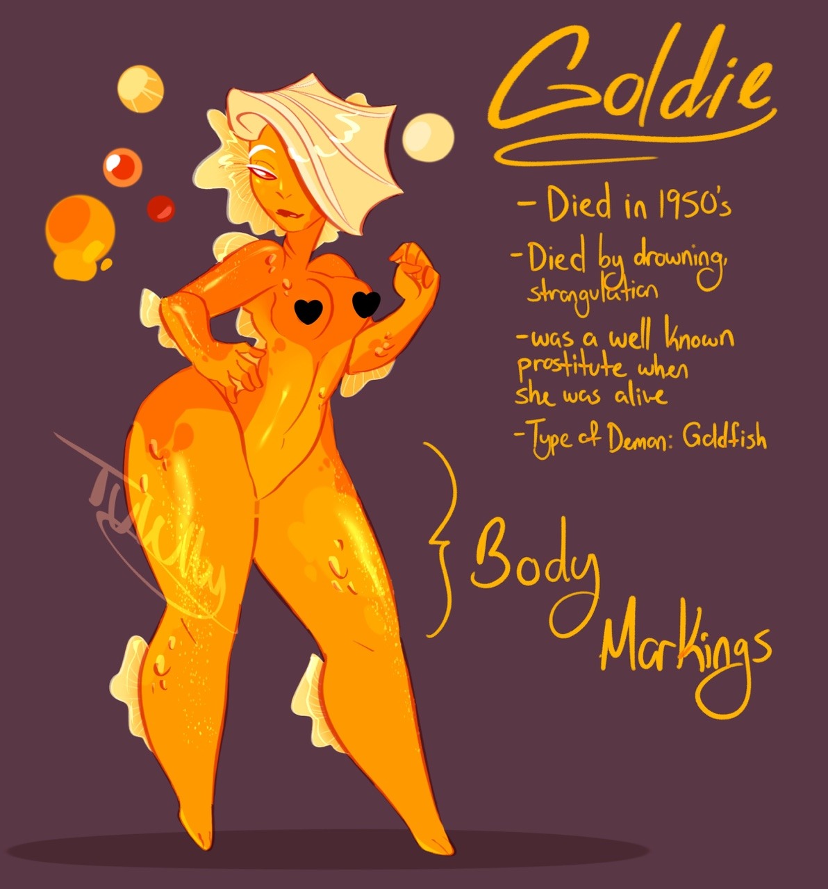 My Oc Art Tumblr - this is goldie reference sheet an up and coming model within hell however if money is short she will resort to earning it on the side in a quick way