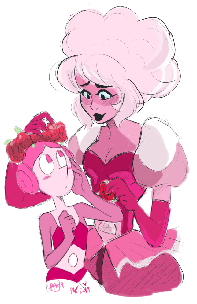 One of my favorite drawings I did with @jankybones on one of thier Livestream! I drew Pink Diamond and they drew Pink Pearl 💖