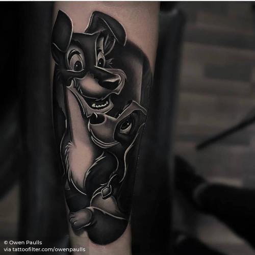 By Owen Paulls, done at Lucky Rabbit Tattoo Cult, Birmingham.... big;black and grey;cartoon;disney;facebook;film and book;inner forearm;lady and the tramp;owenpaulls;patriotic;twitter;united states of america