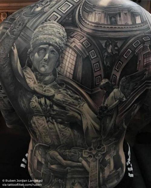 By Ruben Jordan Langsted, done at Death or Glory Tattoo,... healed;black and grey;backpiece;patriotic;huge;ruben;vatican city;facebook;twitter;architecture;other