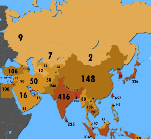 Плотность населения азии карта