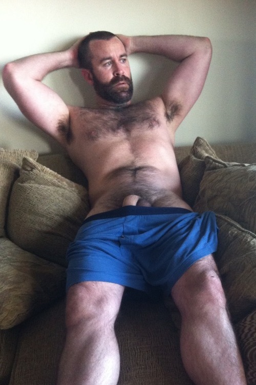 Hairy chest, legs,Beard and Mustache.